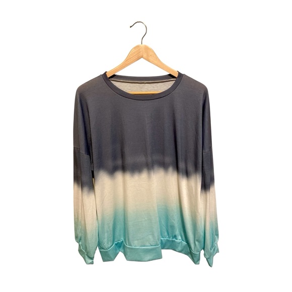 BOUTIQUE Aqua & Gray Ombré Long Sleeve Shirt - WL - Picture 2 of 3